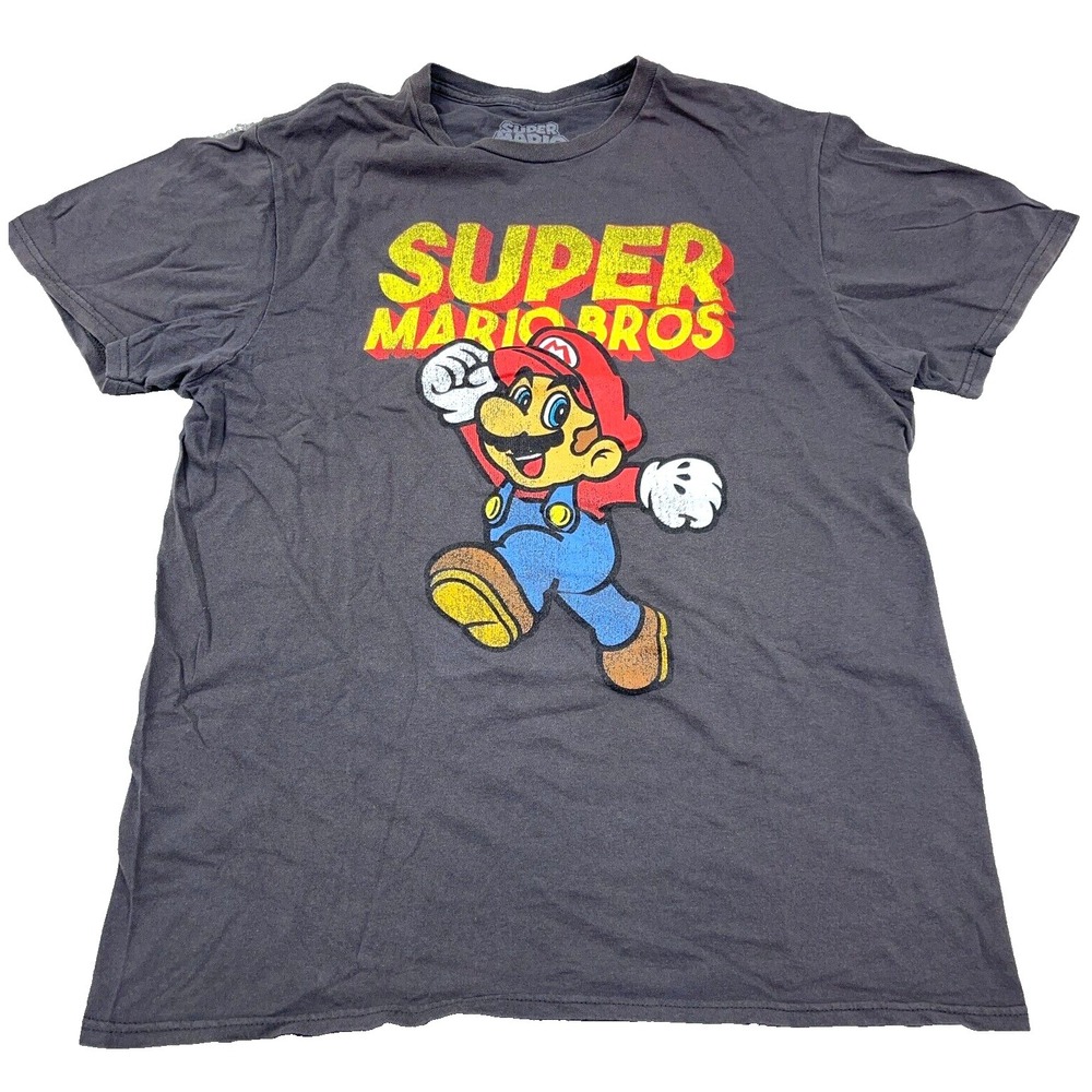 Super Mario Bros Shirt Men Medium Gray Tee Retro Video Games Nintendo Adult